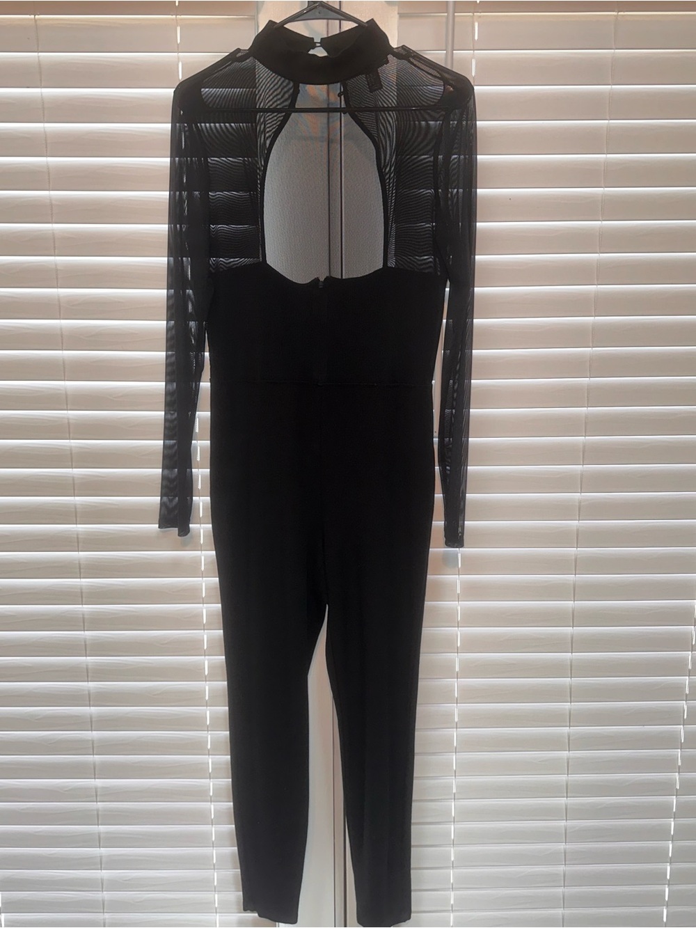 Forever 21 Black Mesh Yoke Long-Sleeve W/  ack Cut Out Jumpsuit Size 0X